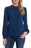 Cece Pintucked Smocked Cuff Chiffon Top In Classic Navy