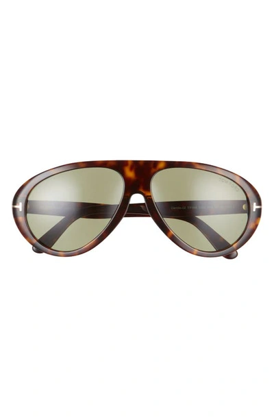 Tom Ford Camillo 60mm Pilot Sunglasses In Dark Havana / Green