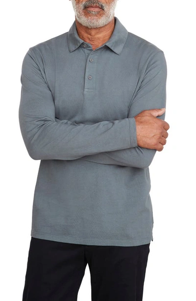 Vince Garment Dyed Long Sleeve Polo In Eucalyptus