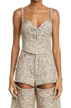 Area Cropped Embellished Leopard-print Denim Bustier Top In Brown Multi