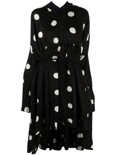 Balenciaga Polka-dot Logo-jacquard Creased Satin Wrap Dress In Black