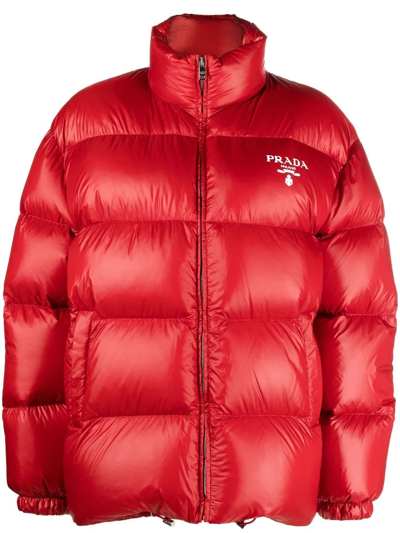 Prada Red Recycled Nylon Down Jacket