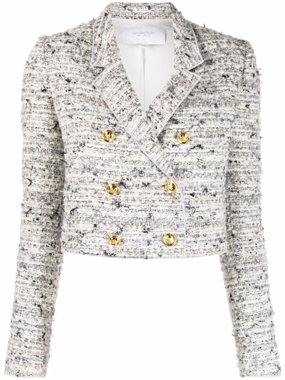 Giambattista Valli Gold-toned Button Double-breasted Tweed Jacket In Grey