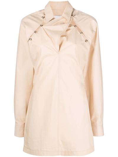 Nanushka Asymmetric-fastening Mini Shirt Dress In Neutrals