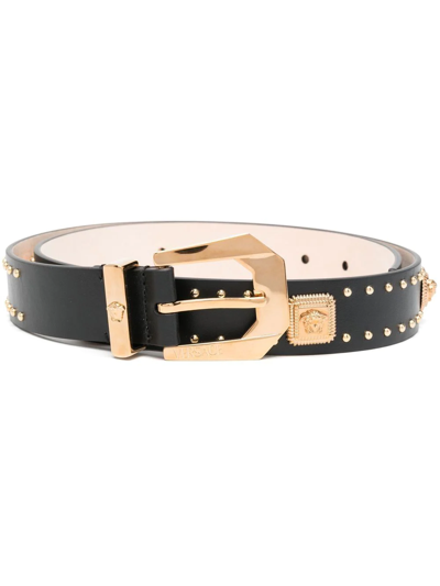 Versace Studded Leather Belt In Schwarz