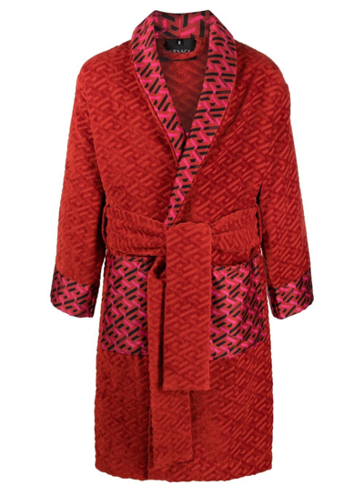 Versace Logo-monogram Bath Robe In Red