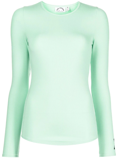 The Upside Solstice Giselle Logo-embroidered Ribbed Stretch-modal Top In Green