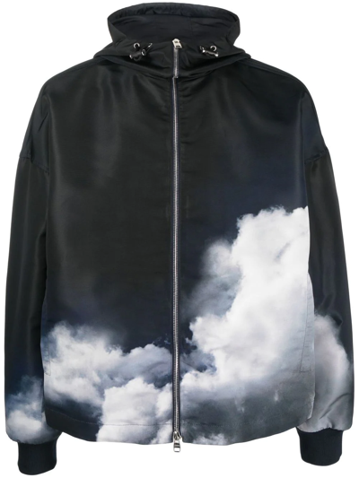 Alexander Mcqueen Long Sleeve Full Zip Storm Print Windbreaker In Blue