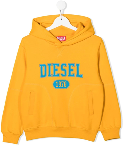 Diesel Kids' Logo-print Detail Hoodie In Orange