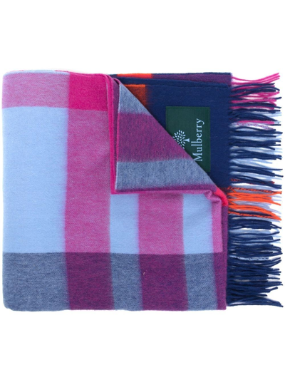 Mulberry Large Check Lambswool Scarf In Cornflower Blue