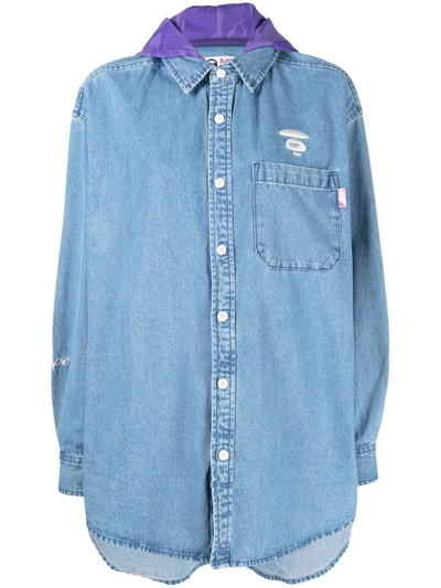 Aape By A Bathing Ape Embroidered Button-up Denim Shirt In Blau