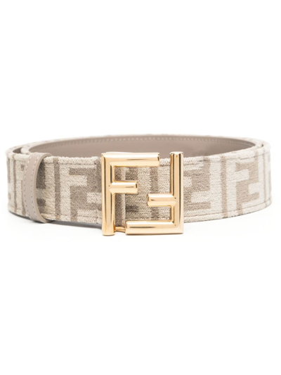 Fendi Ff-monogram Leather Belt In Neutrals