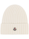 Moncler Ribbed-knit Logo-patch Virgin Wool Beanie In White