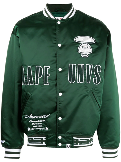 Aape By A Bathing Ape Logo-print Satin Bomber Jacket In Green