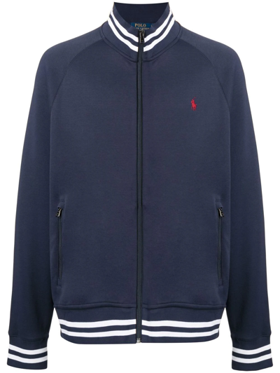 Polo Ralph Lauren Embroidered-logo Zip-up Sweater In Blue