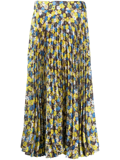 Plan C Twill Daisy Bouquet Print Skirt In Yellow