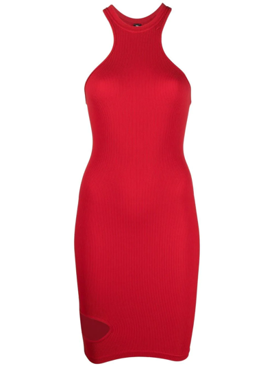 Andreädamo Ribbed Stretch Jersey Cutout Mini Dress In Red