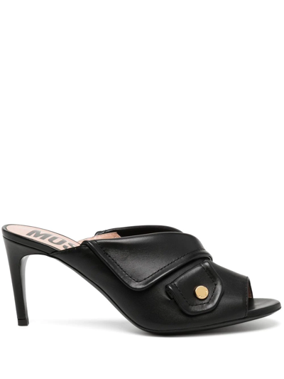 Moschino Heeled Leather Mules In Schwarz