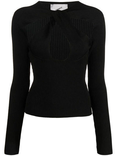 Coperni Twisted Cut Out Knit Top In Black