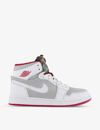 JORDAN JORDAN MENS WHITE TRUE RED LIGHT SIL AIR 1 ZOOM CMFT LEATHER HIGH-TOP TRAINERS,59292433