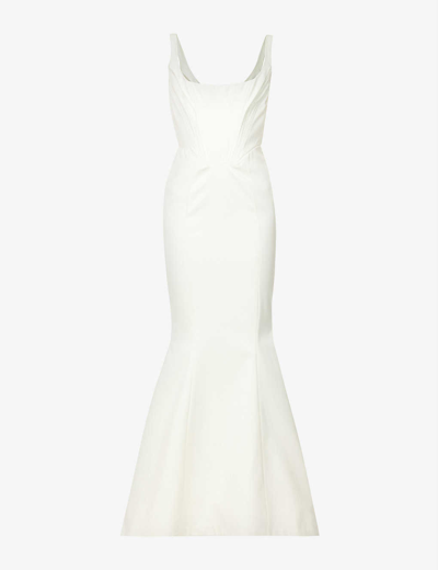 House Of Cb Estelle Corseted Satin Wedding Dress In Ivory