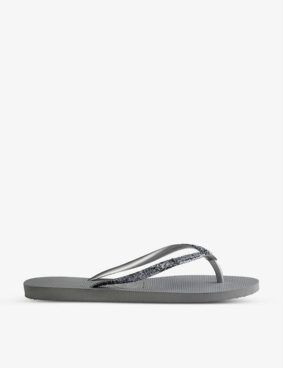 Havaianas Slim Glitter Ii Rubber Flip Flops In Steel Grey