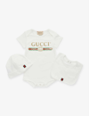 Gucci Vintage-print Three-piece Cotton Set 9-12 Months In White