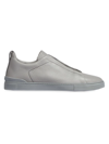 Zegna Slip-on Leather Sneakers In Pearl Grey