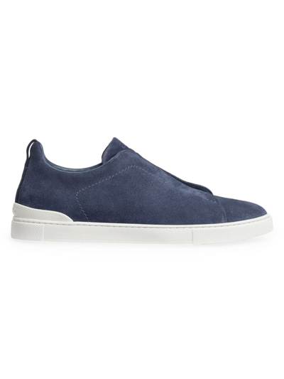 Zegna Men's Triple Stitch Slip-on Textile Low-top Sneakers In Blue
