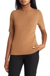 Anne Klein Ribbed Turtleneck Sweater In Vicuna