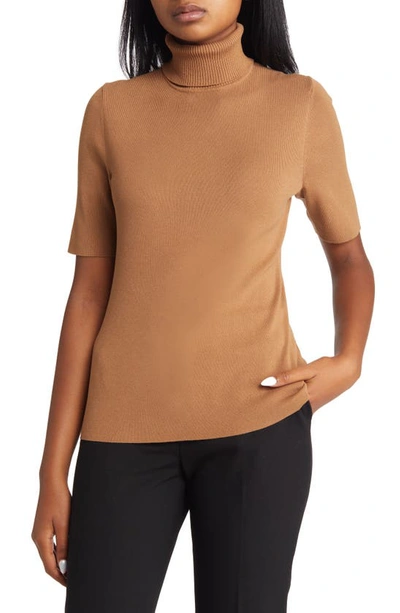 Anne Klein Ribbed Turtleneck Sweater In Vicuna