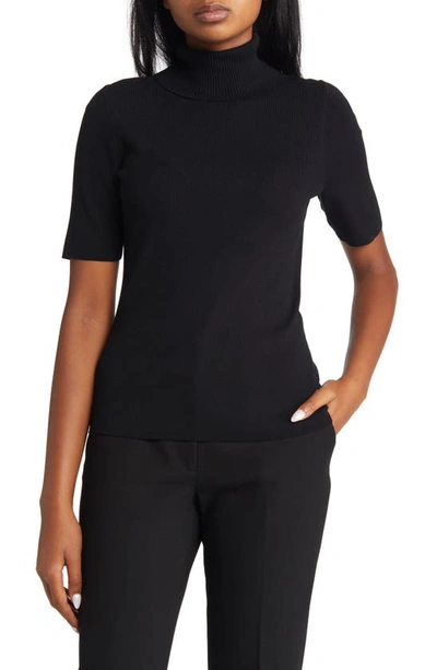 Anne Klein Petite Half-sleeve Turtleneck Jumper In Black