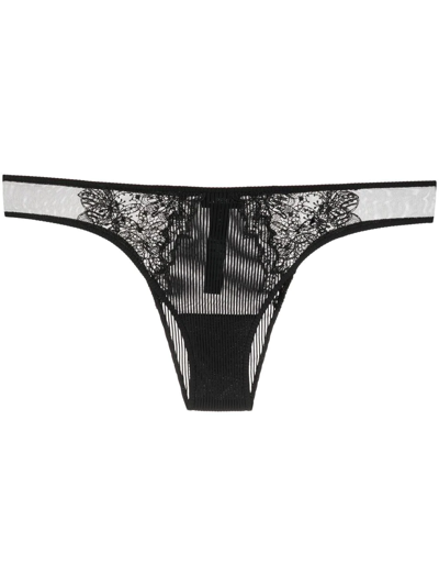 La Perla Floral-embroidery Mesh Thong In Black