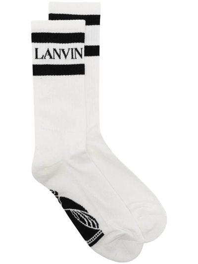 Lanvin Logo-print Cotton Ankle Socks In White