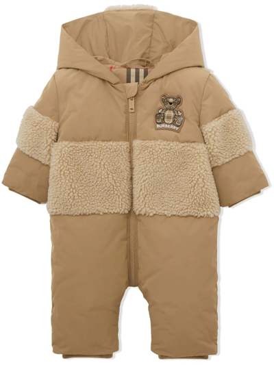 Burberry Baby Beige Down Thomas Bear Appliqué Snowsuit In Neutrals