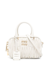 Miu Miu Matelassé Logo-plaque Tote Bag In White