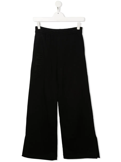 Msgm Teen Wide-leg Logo-embroidered Track Pants In Black