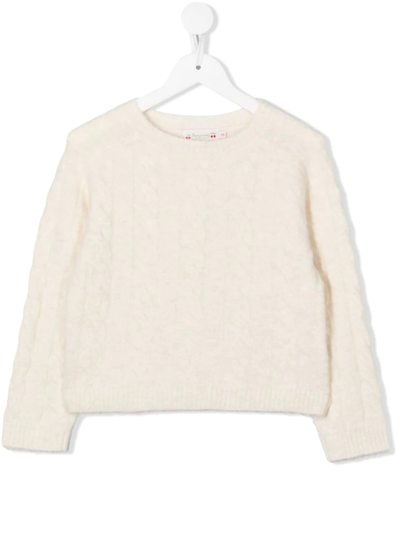 Bonpoint Kids' Cable-knit Long-sleeve Jumper In White