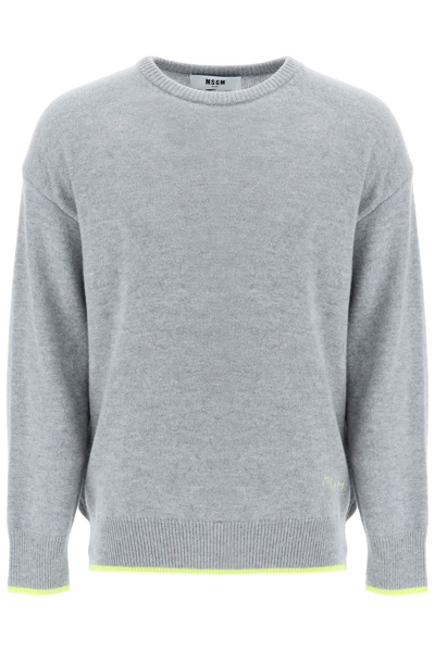 Msgm Sweater With Embroidered Logo By . The Identity Of The Brand Is Highlighted Thanks To The Details An In Grigio