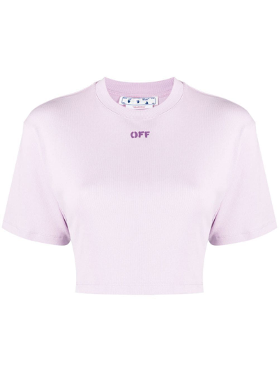 Off-white Pink Logo Cropped Stretch-cotton T-shirt