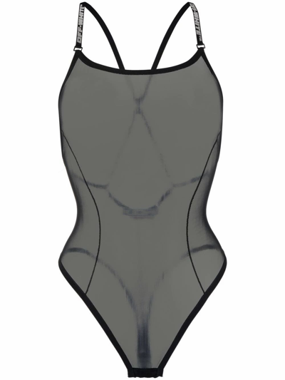 Off-white Logo-strap Mesh Bodysuit In Black