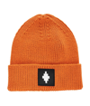 Marcelo Burlon County Of Milan Cross Logo Patch Wool Blend Beanie Hat In Orange
