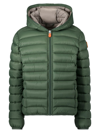 Save The Duck Logo-patch Hooded Quilted Jacket In Green