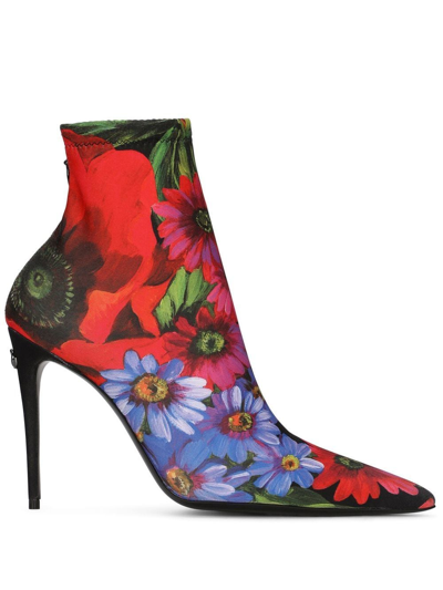 Dolce & Gabbana 105mm Printed Jersey Ankle Boots In Nero