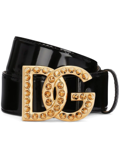 Dolce & Gabbana Studded Dg-buckle Belt In Black