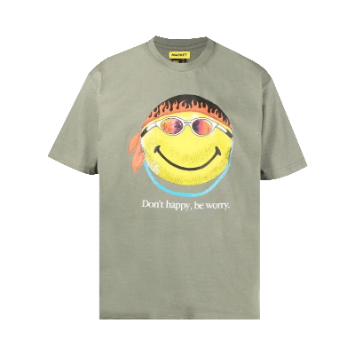 Pre-owned Market Smiley Don�t Happy, Be Worry Tee 'sage Green'