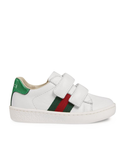 Gucci Kids Web Stripe Velcro Sneakers In White