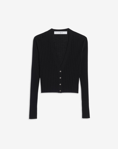 Iro Lyota Cropped Button-front Ribbed Wool Sweater In Black