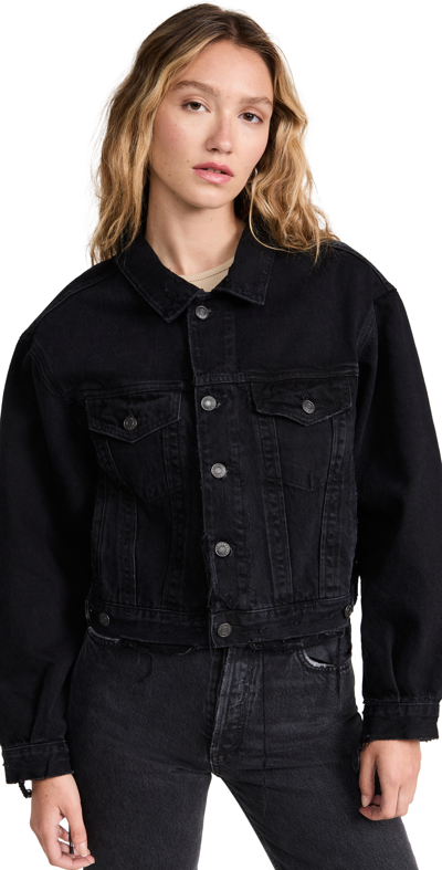 Agolde Charli Classic Denim Trucket Jacket In Jagged Damage Black