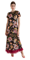 La Doublej Floral-print Maxi Swing Dress With Feathers In Eden